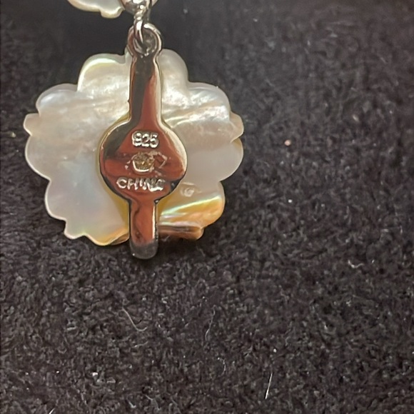 Sterling silver Mother of Pearl and CZ dangle earrings stamped 925 sterling - Picture 2 of 4